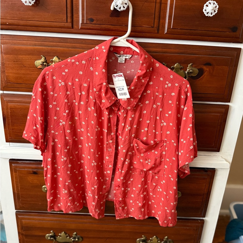 Red Floral Button-Up Shirt